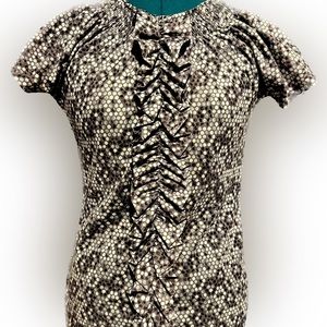 THE LIMITED - Women’s STRETCH TOP short sleeve RUFFLE Sz S Dots - NEUTRA…